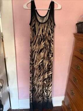 Roz & Ali Black and Beige Animal-Print Maxi Dress